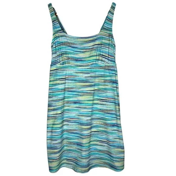 Lands End Women’s Tummy Control One Piece Swim dress Aqua Space Dye Size 8 - Picture 2 of 14